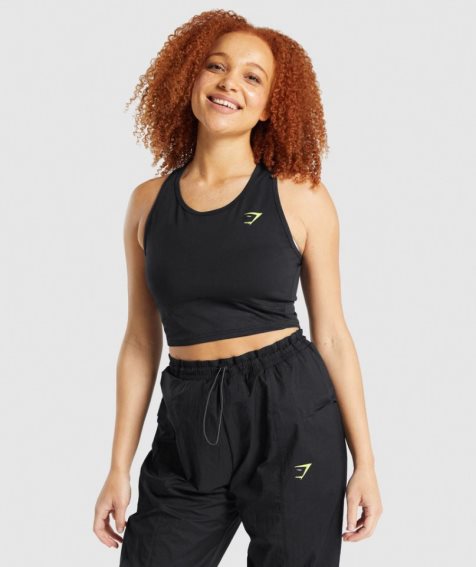 Women's Gymshark Pulse Crop Tanks Black | CA 3817D5